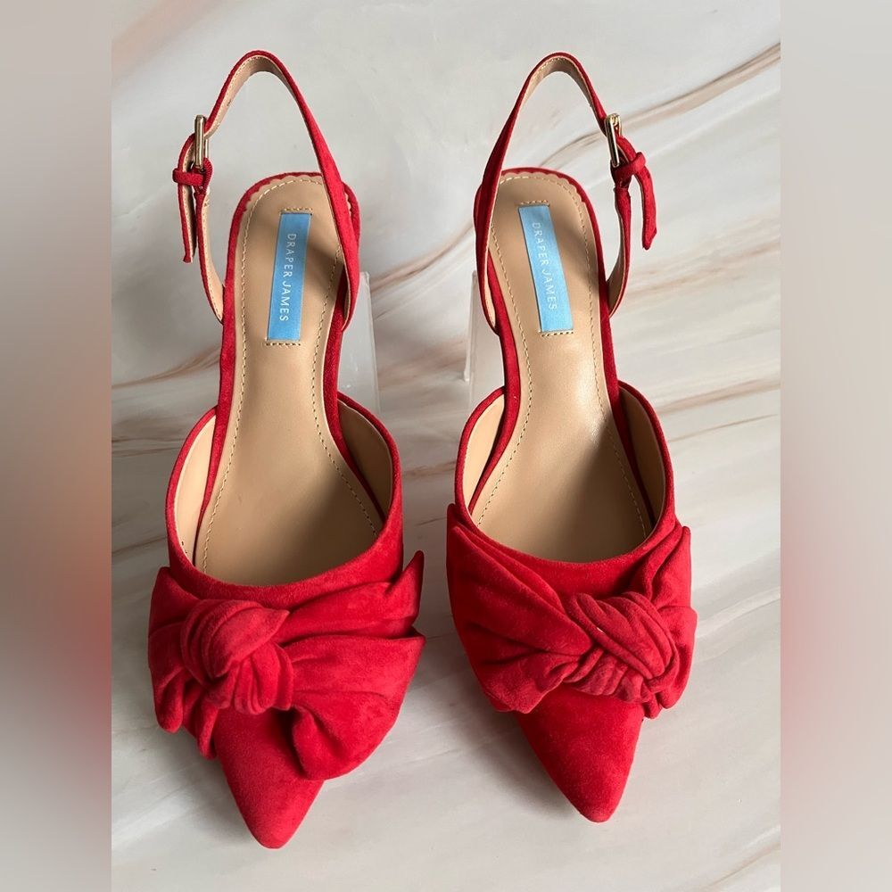 Women's Bow Suede Leather Pump Shoes Draper James Red Pointed Toe Size6